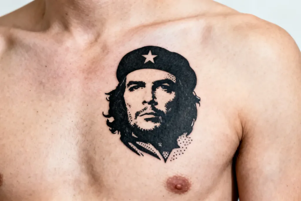 Stylizowany czarny, kontrastowy portret-rewolucjonista na górnej części klatki piersiowej, profesjonalne zdjęcie.