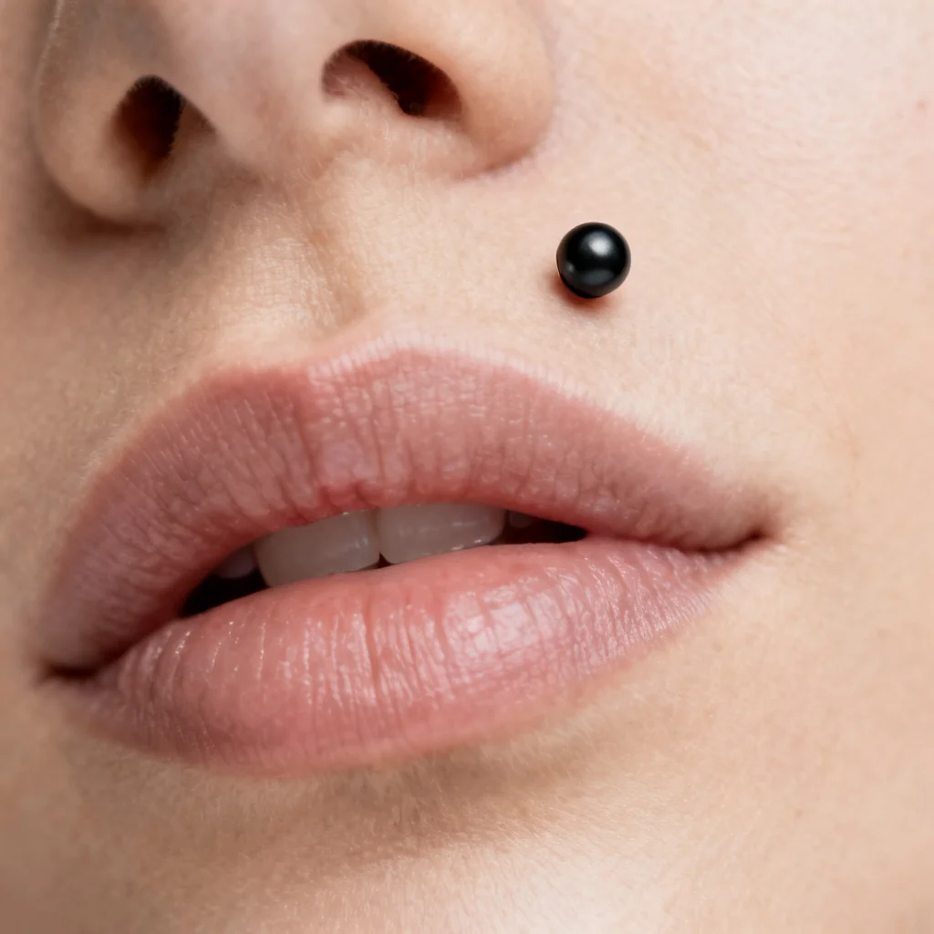 Piercing typu monroe nad górną wargą